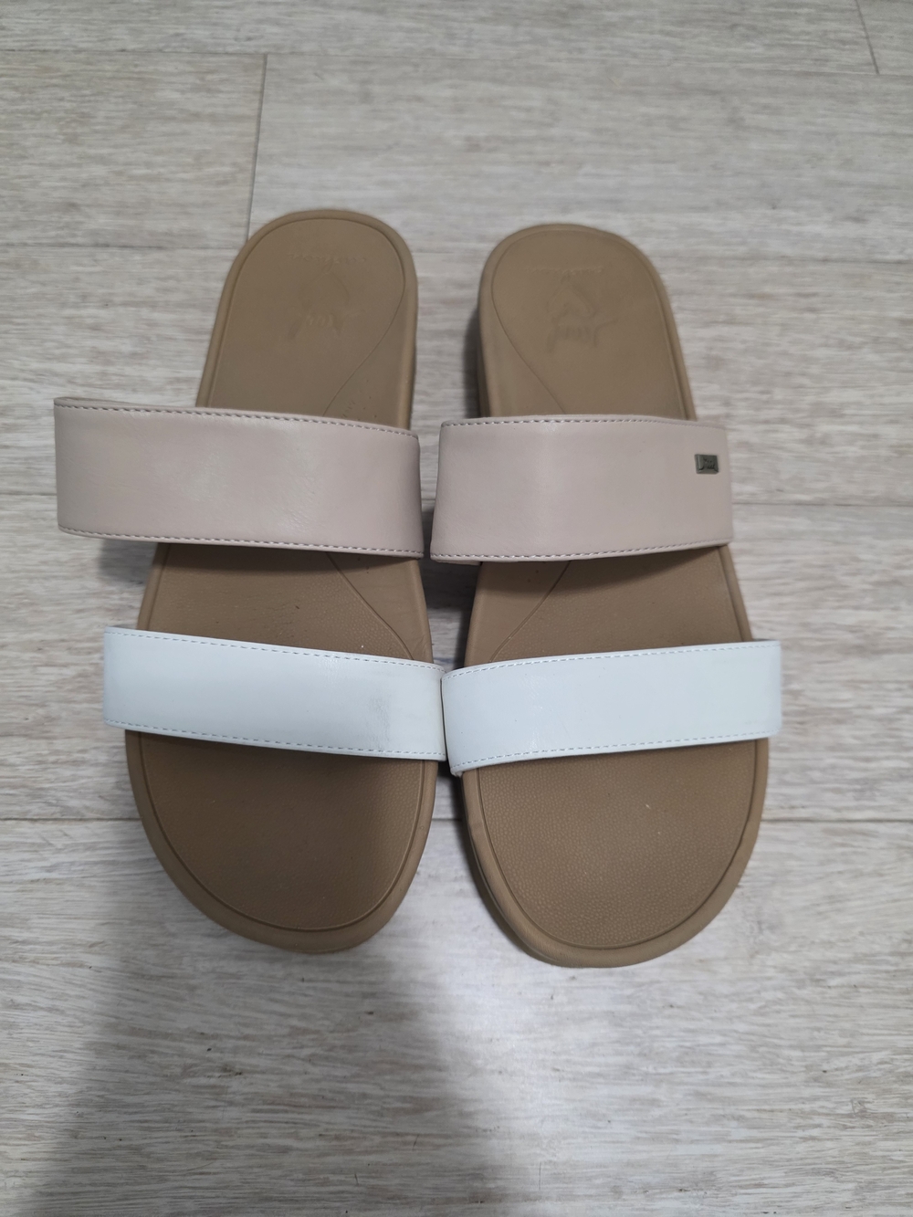 Reef Women's Two-Strap Slide Sandals in Tan, Beige and White